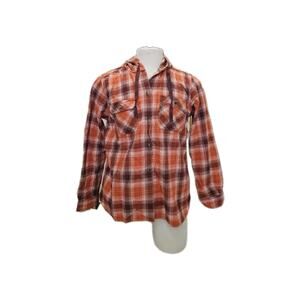 CARHARTT Button Down HOODED FLANNEL Long Sleeve SHIRT Top Womens XL